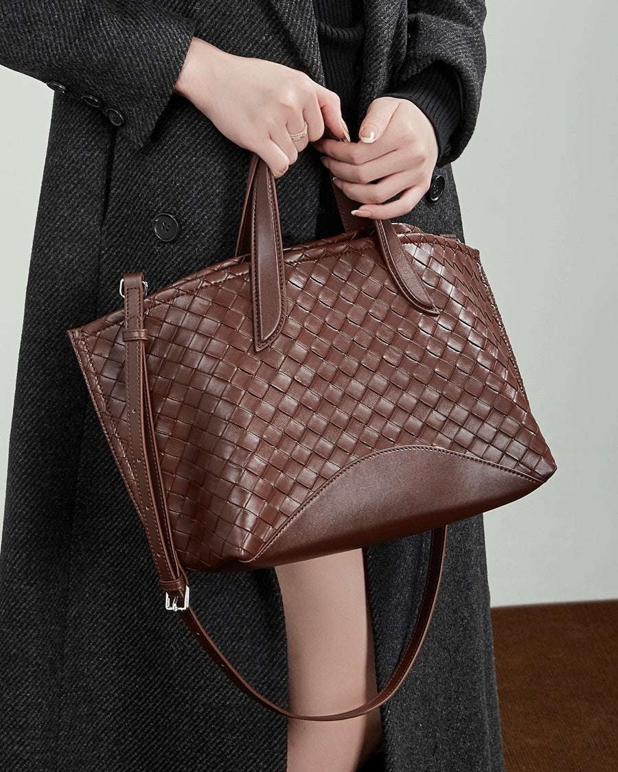 Women's Aura Genuine Leather Woven Handbag