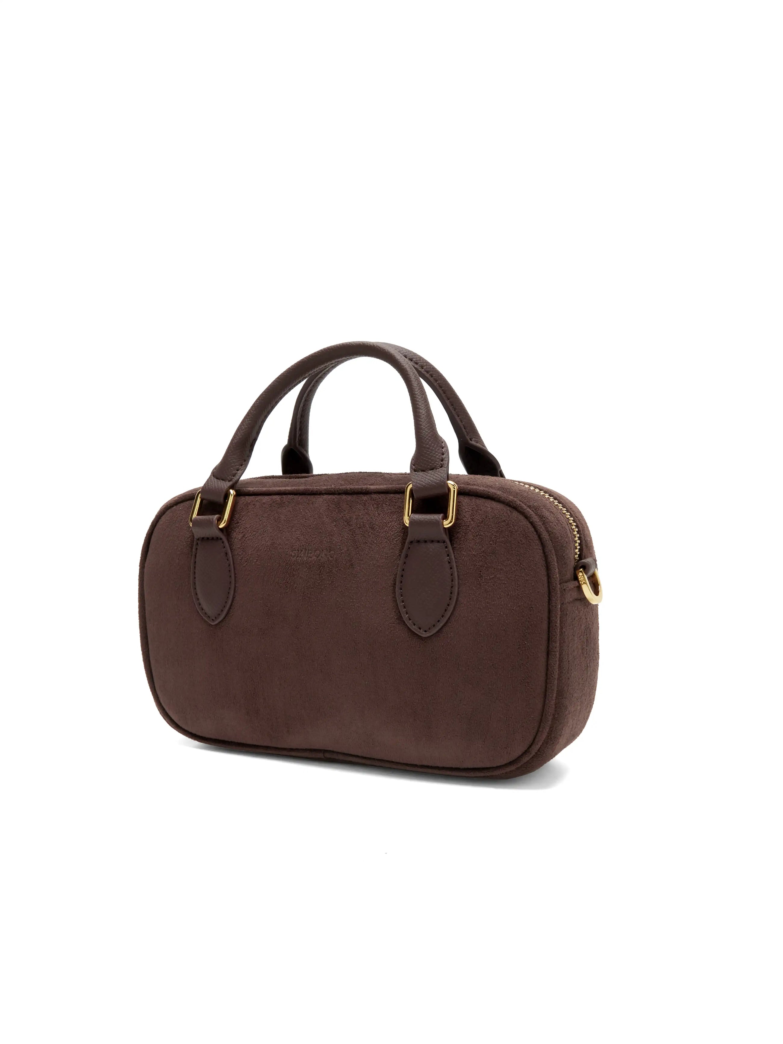 Cassandra Top Handle Crossbody Bag - Dark Brown Fake Suede
