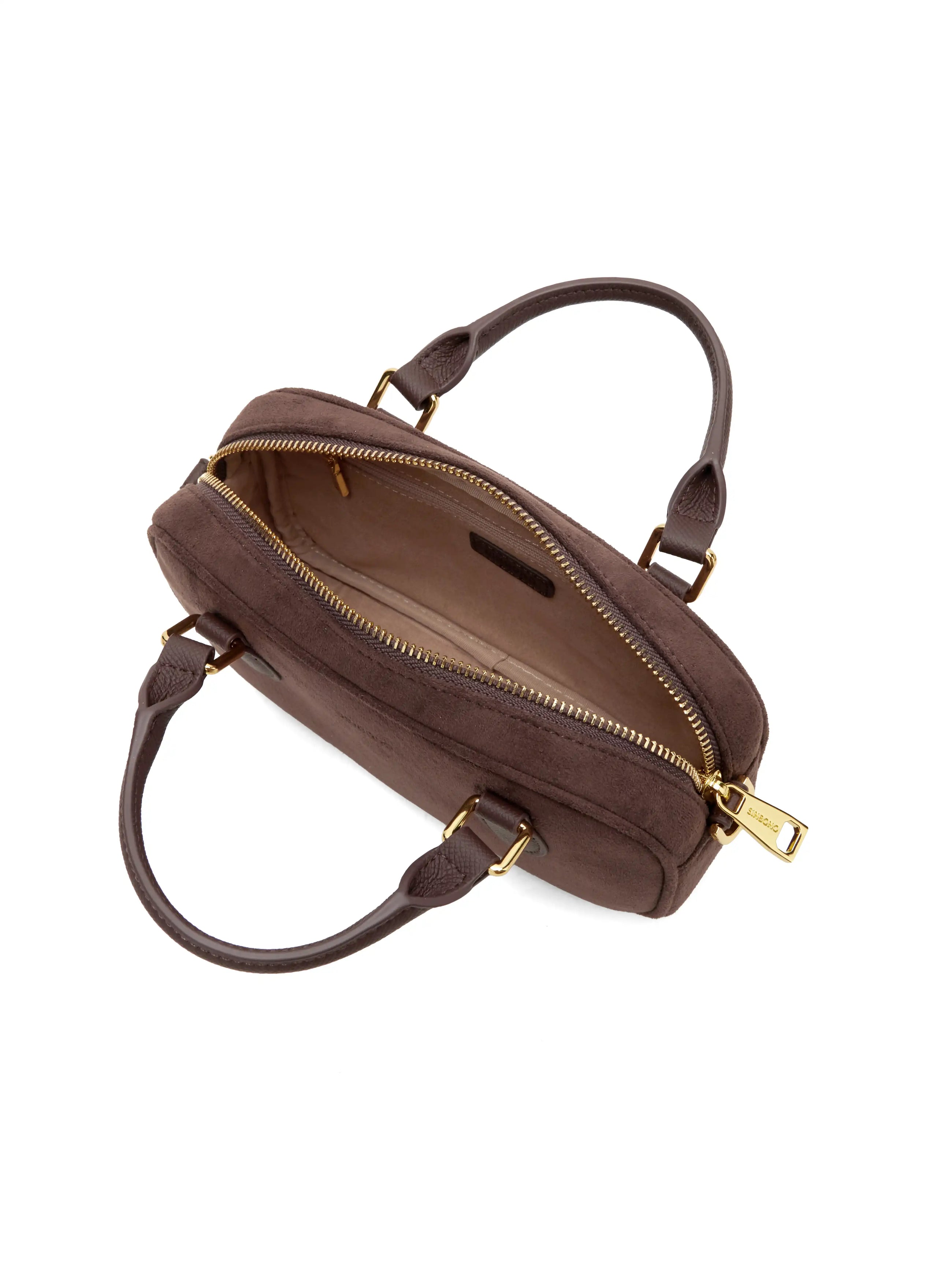 Cassandra Top Handle Crossbody Bag - Dark Brown Fake Suede