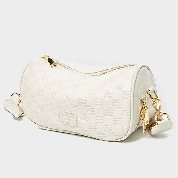 Elegant Women's Genuine Leather Checkered Crossbody Bag