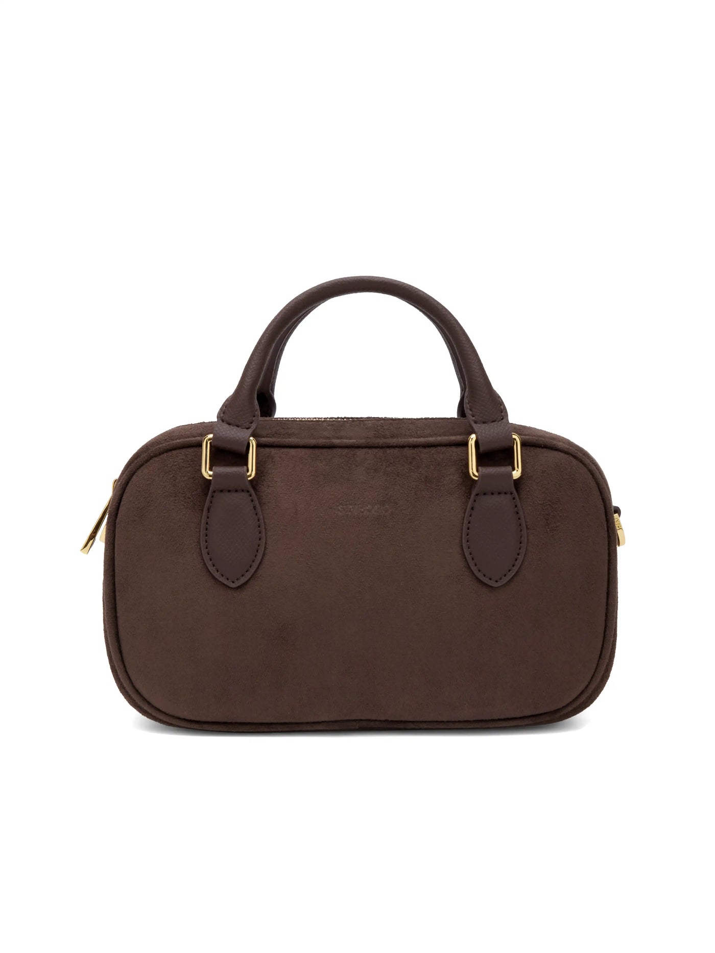 Cassandra Top Handle Crossbody Bag - Dark Brown Fake Suede