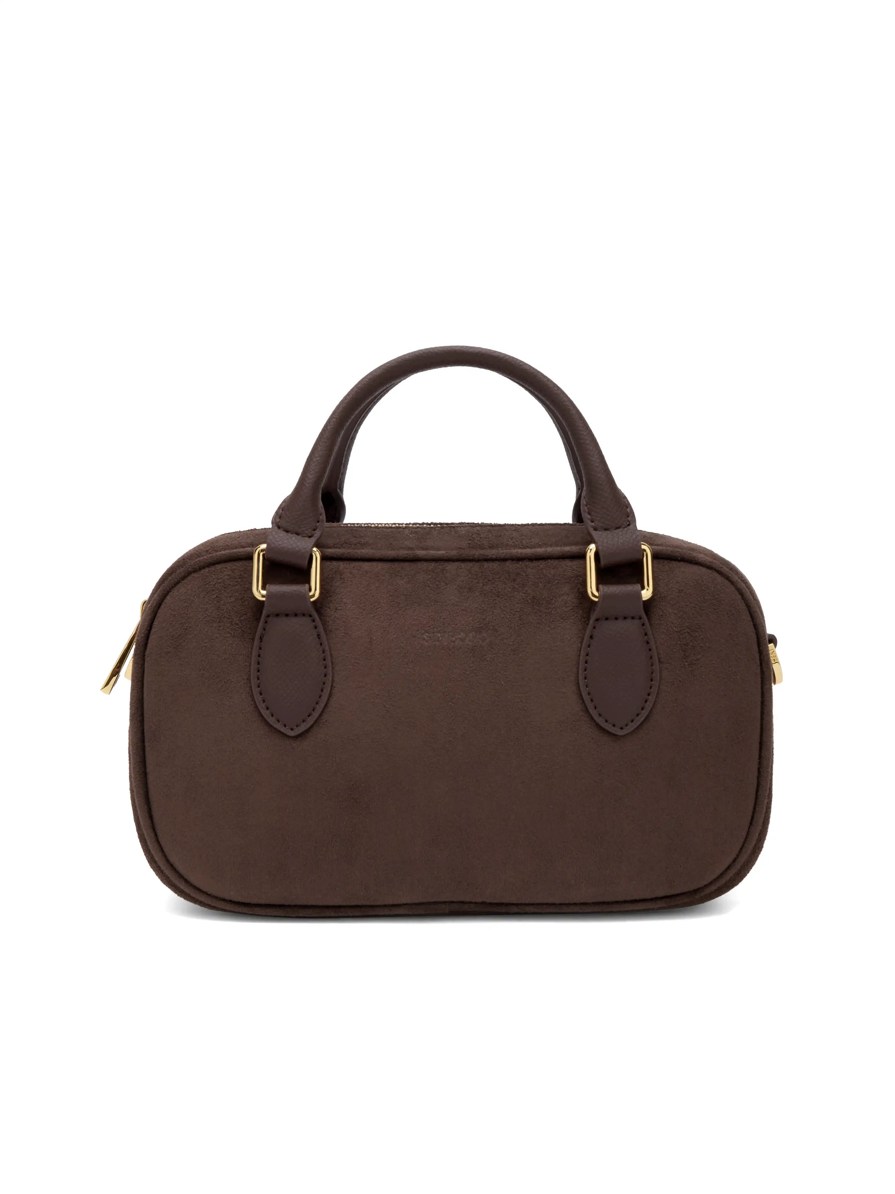 Cassandra Top Handle Crossbody Bag - Dark Brown Fake Suede