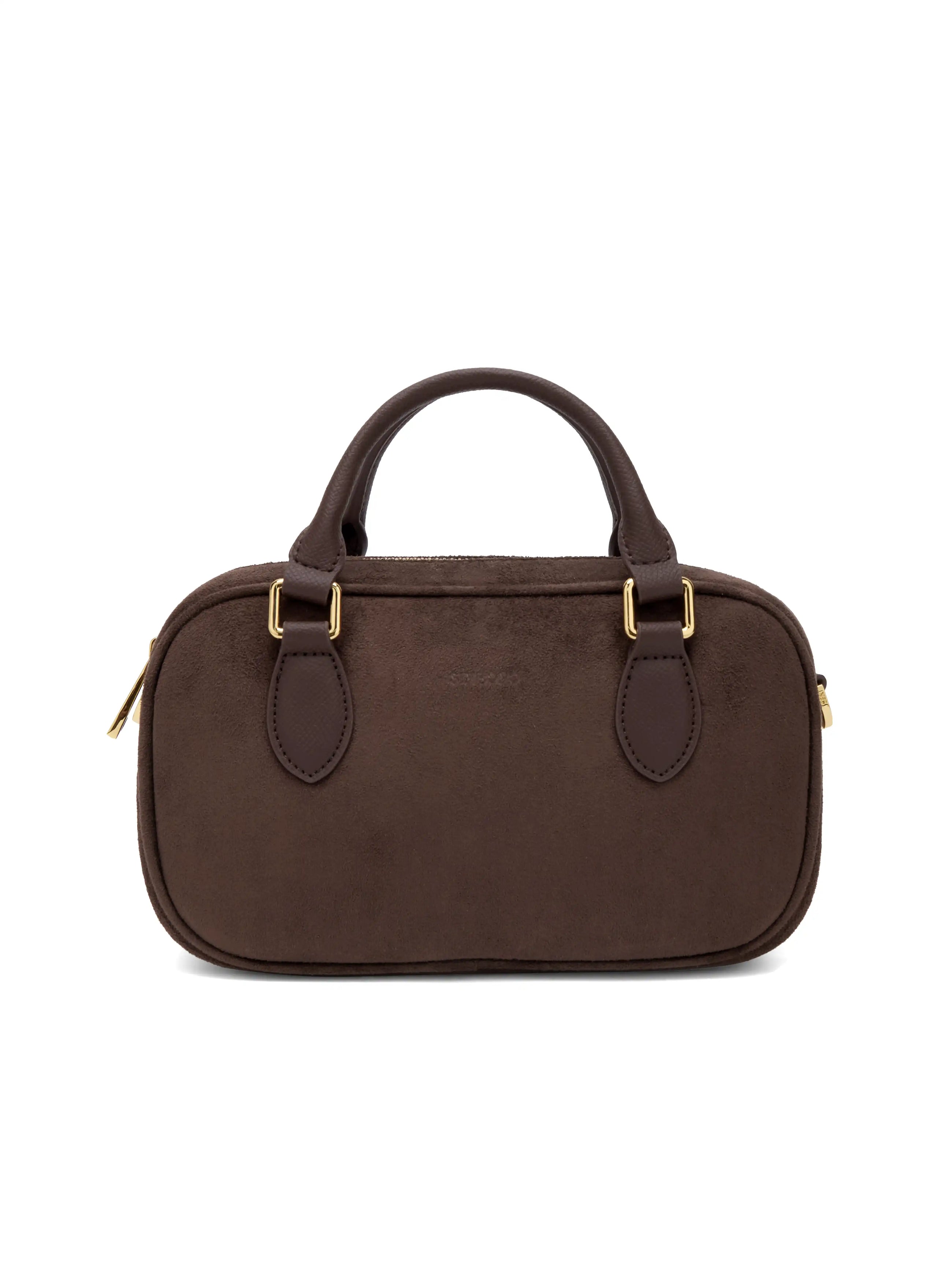 Cassandra Top Handle Crossbody Bag - Dark Brown Fake Suede