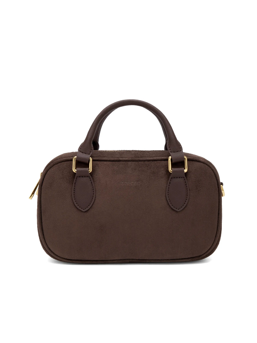 Cassandra Top Handle Crossbody Bag - Dark Brown Fake Suede