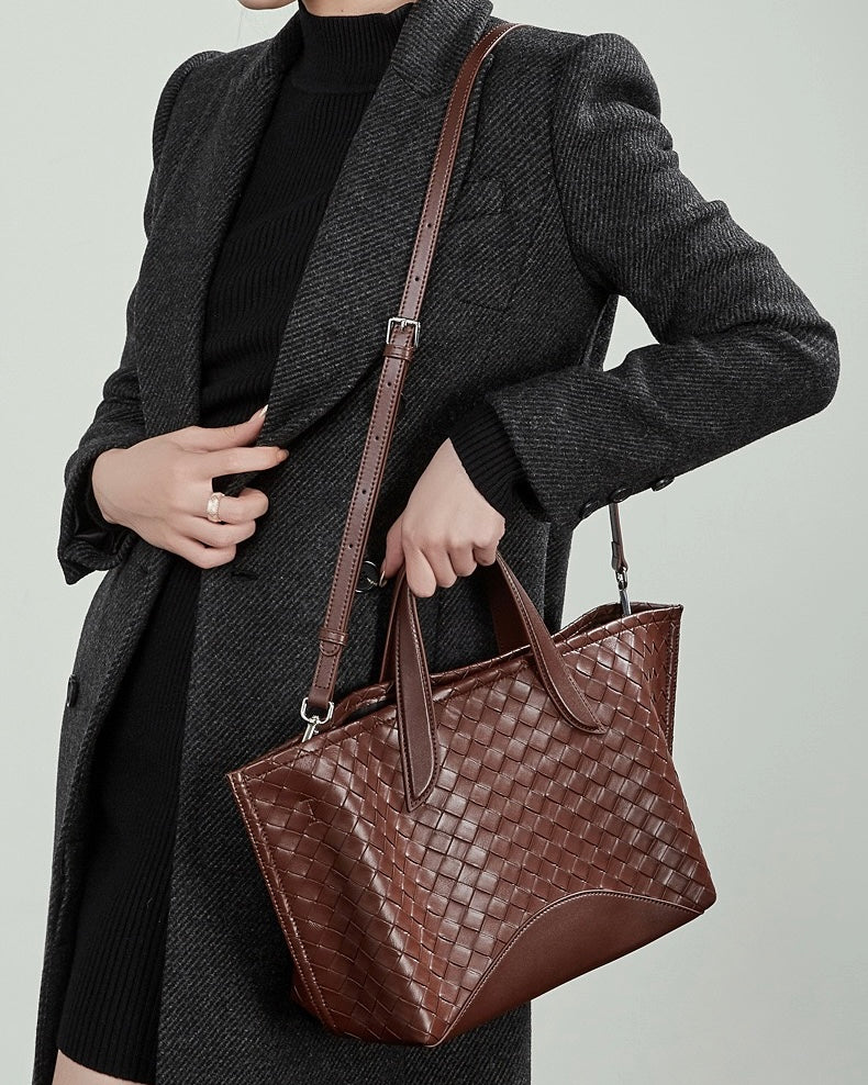 Women's Aura Genuine Leather Woven Handbag
