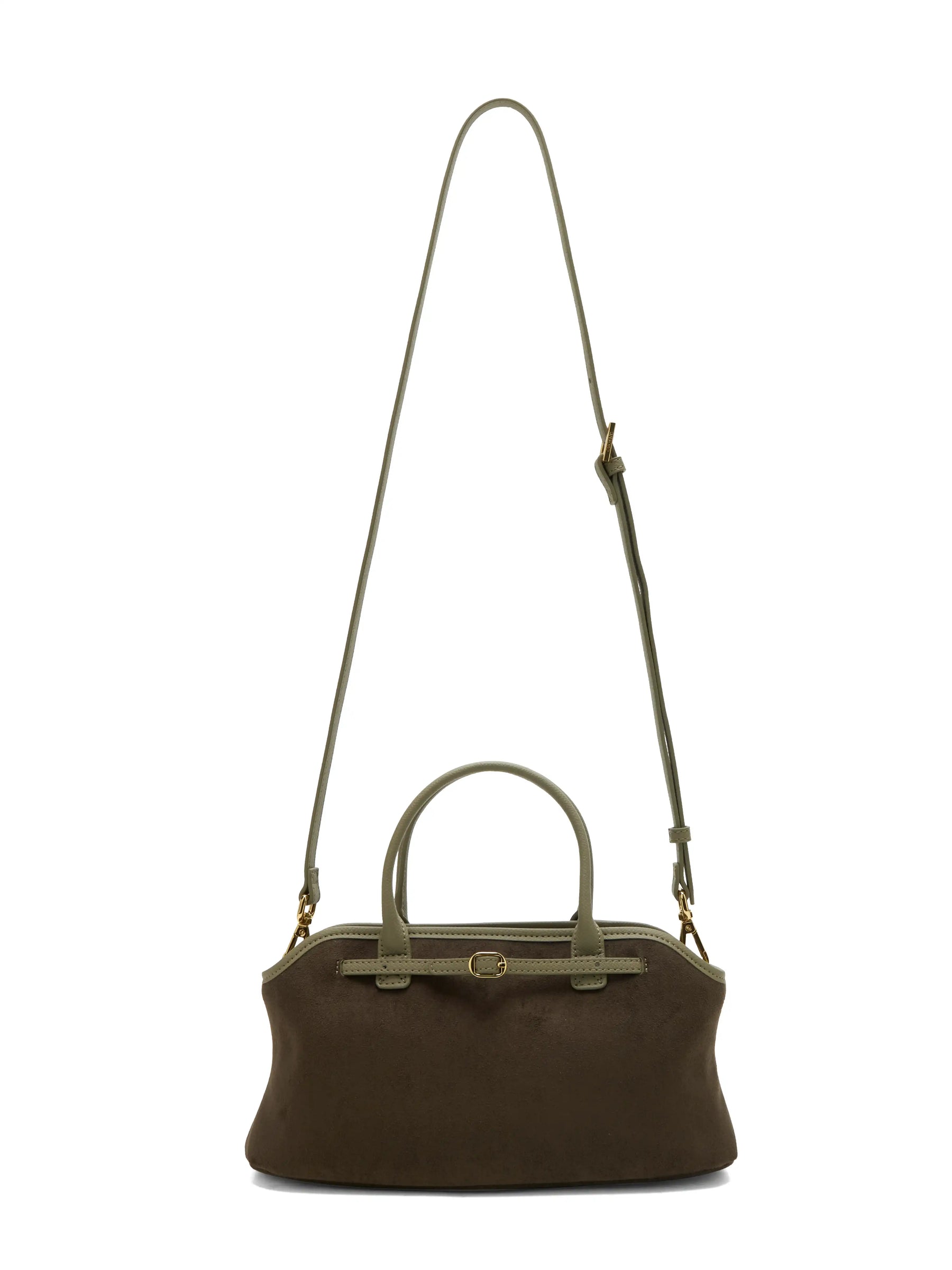 Mireille Top Handle Crossbody Bag - Dark Green Fake Suede