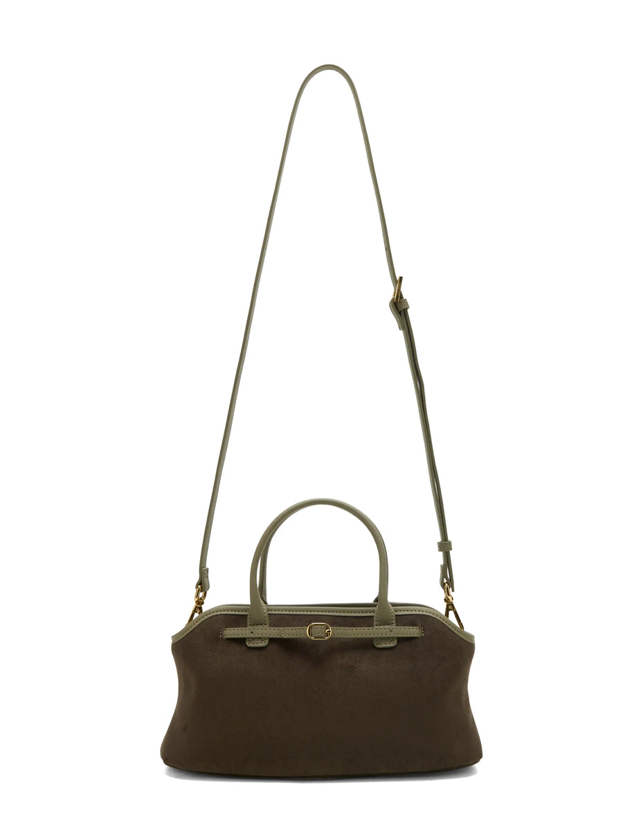 Mireille Top Handle Crossbody Bag - Dark Green Fake Suede