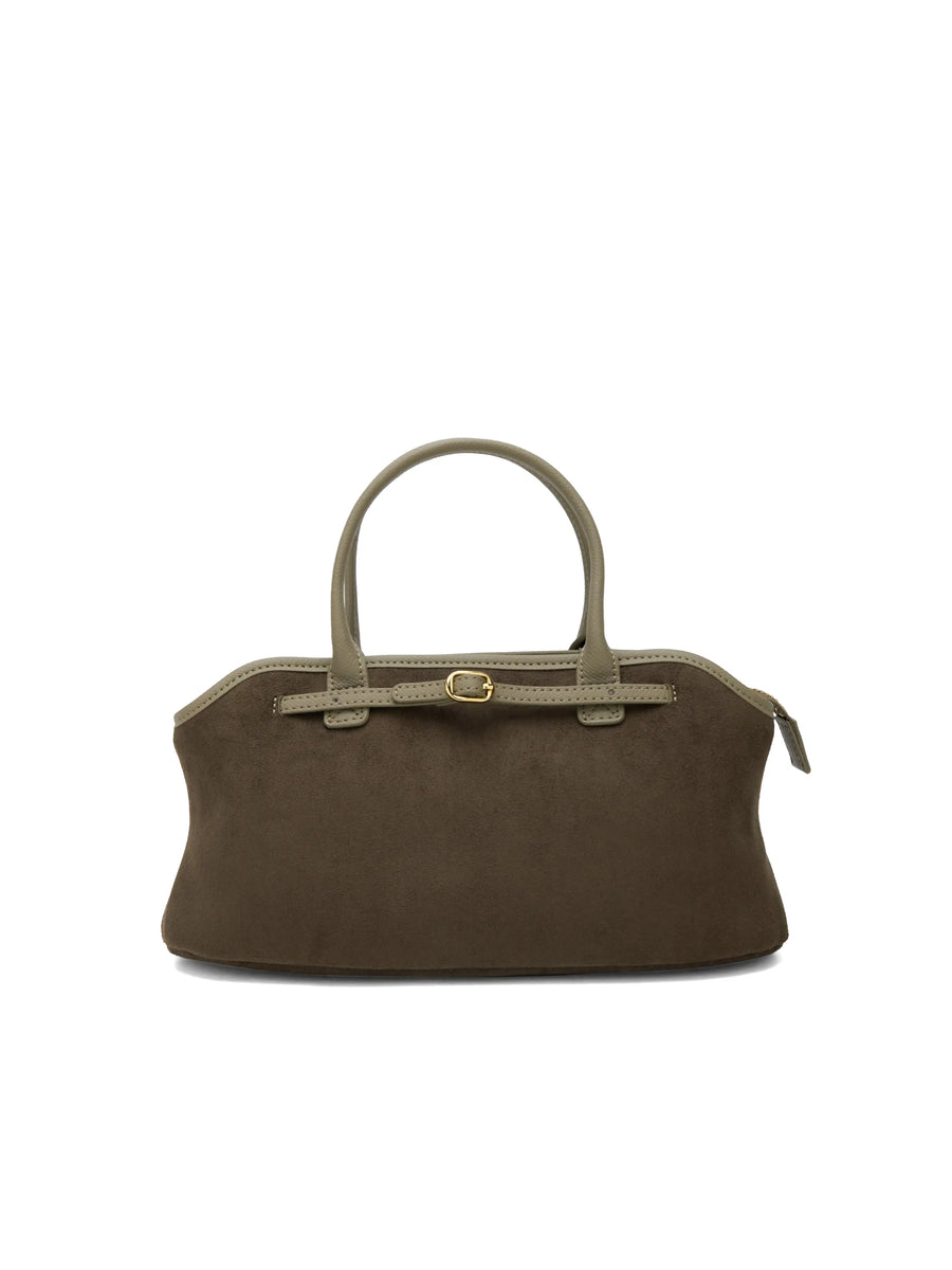 Mireille Top Handle Crossbody Bag - Dark Green Fake Suede