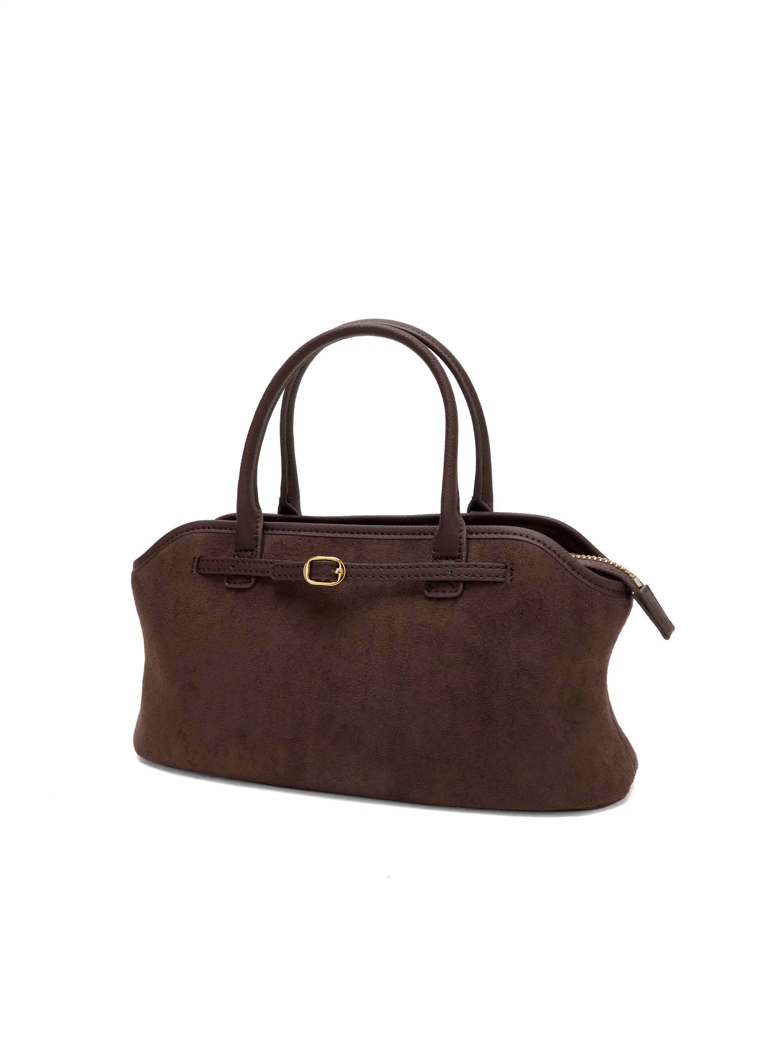Mireille Top Handle Crossbody Bag - Dark Brown Fake Suede
