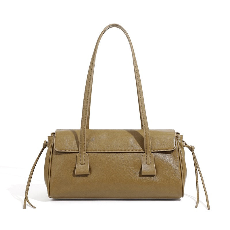 Spring Summer Vintage Genuine Leather Vegetable Tanned Underarm Baguette Bag