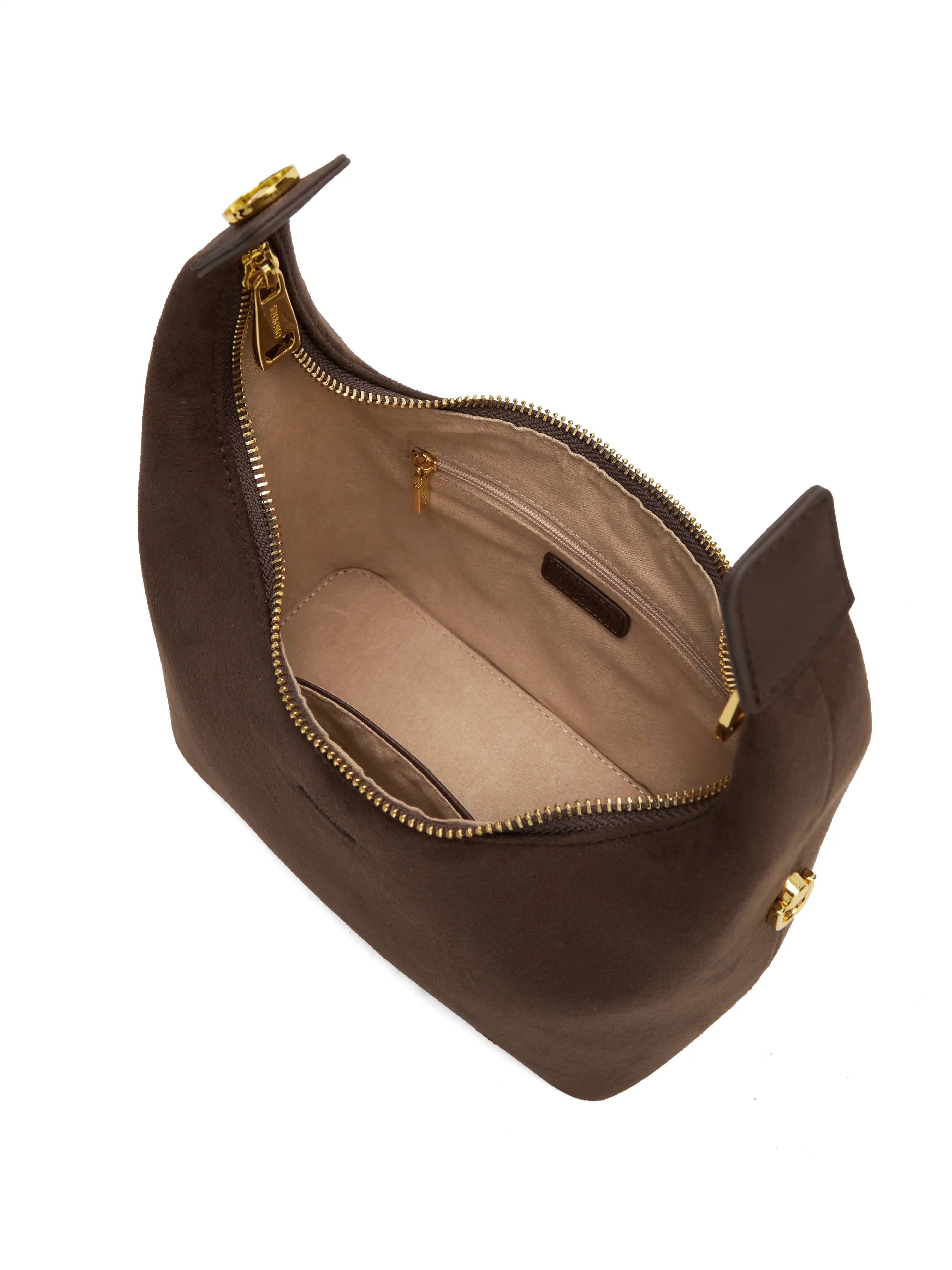 Vienna Top Handle  Crossbody Bag（2.0）- Dark Brown Fake Suede