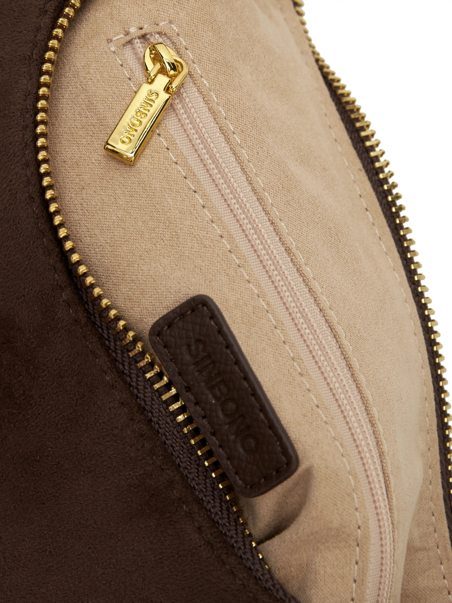 Vienna Top Handle  Crossbody Bag（2.0）- Dark Brown Fake Suede