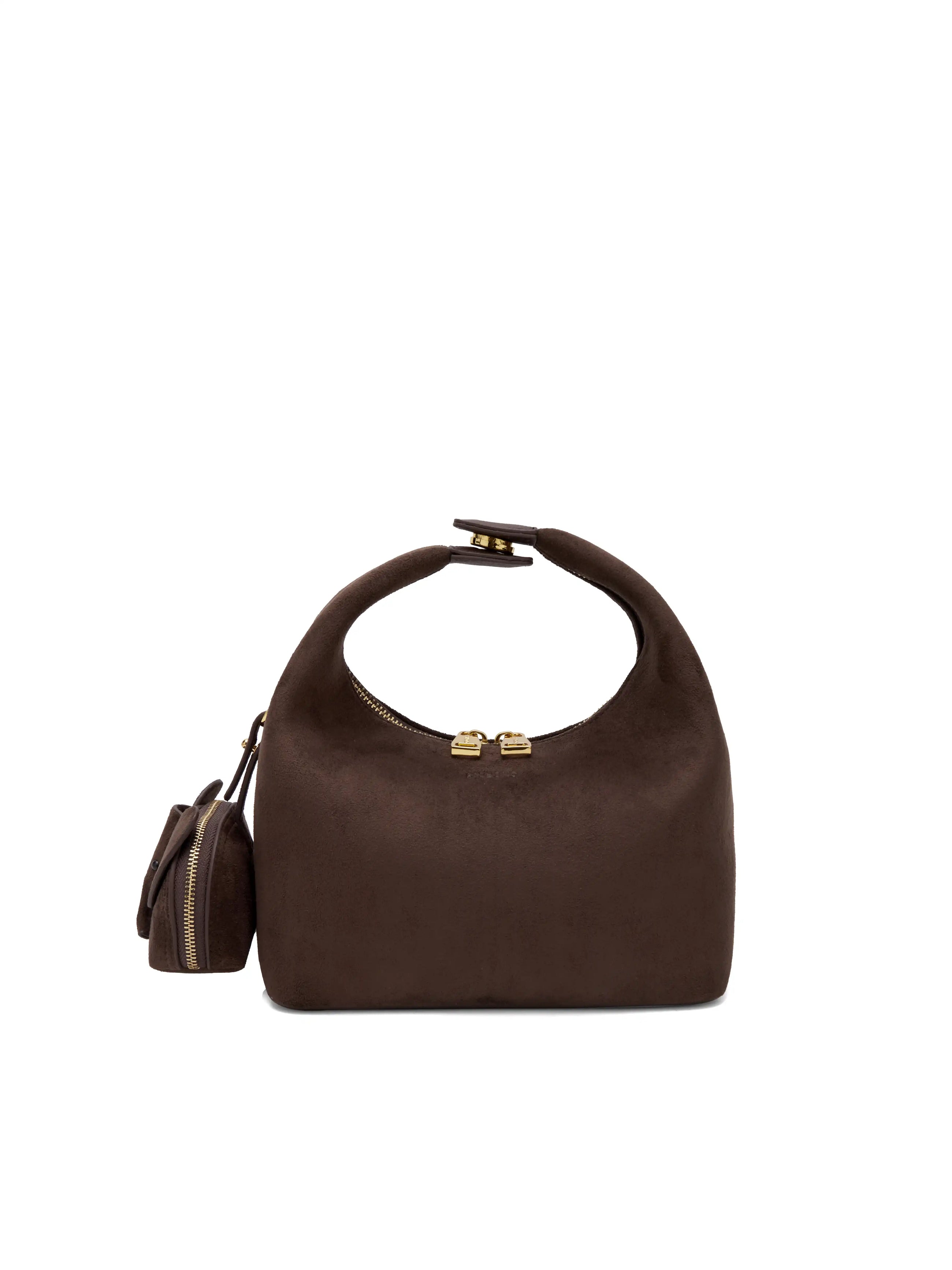 Vienna Top Handle  Crossbody Bag（2.0）- Dark Brown Fake Suede