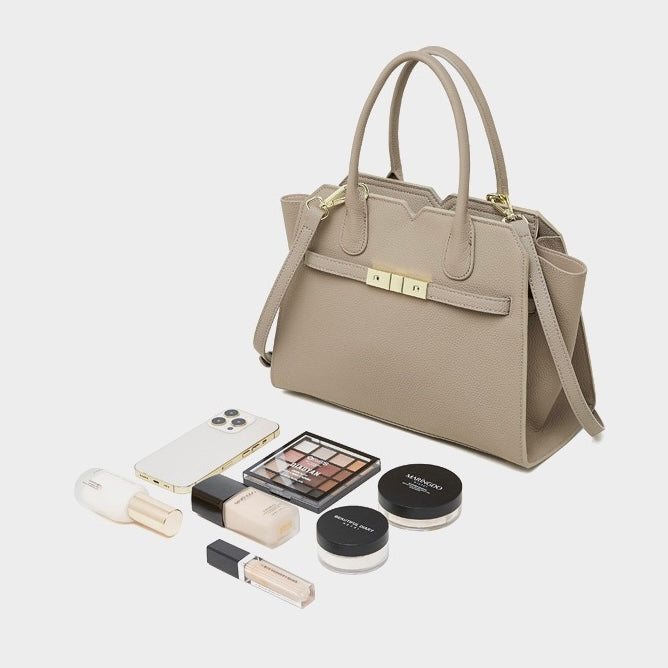 Classic Structured Leather Tote Bag with Gold Hardware