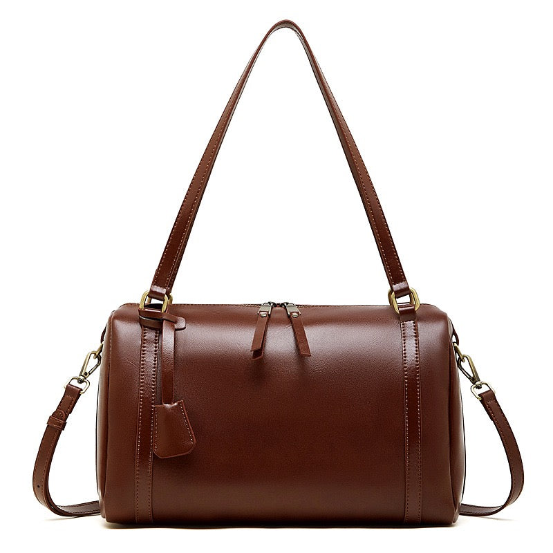 Women's Chestnut Barrel Leather Crossbody Satchel