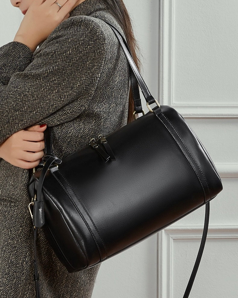 Women's Chestnut Barrel Leather Crossbody Satchel