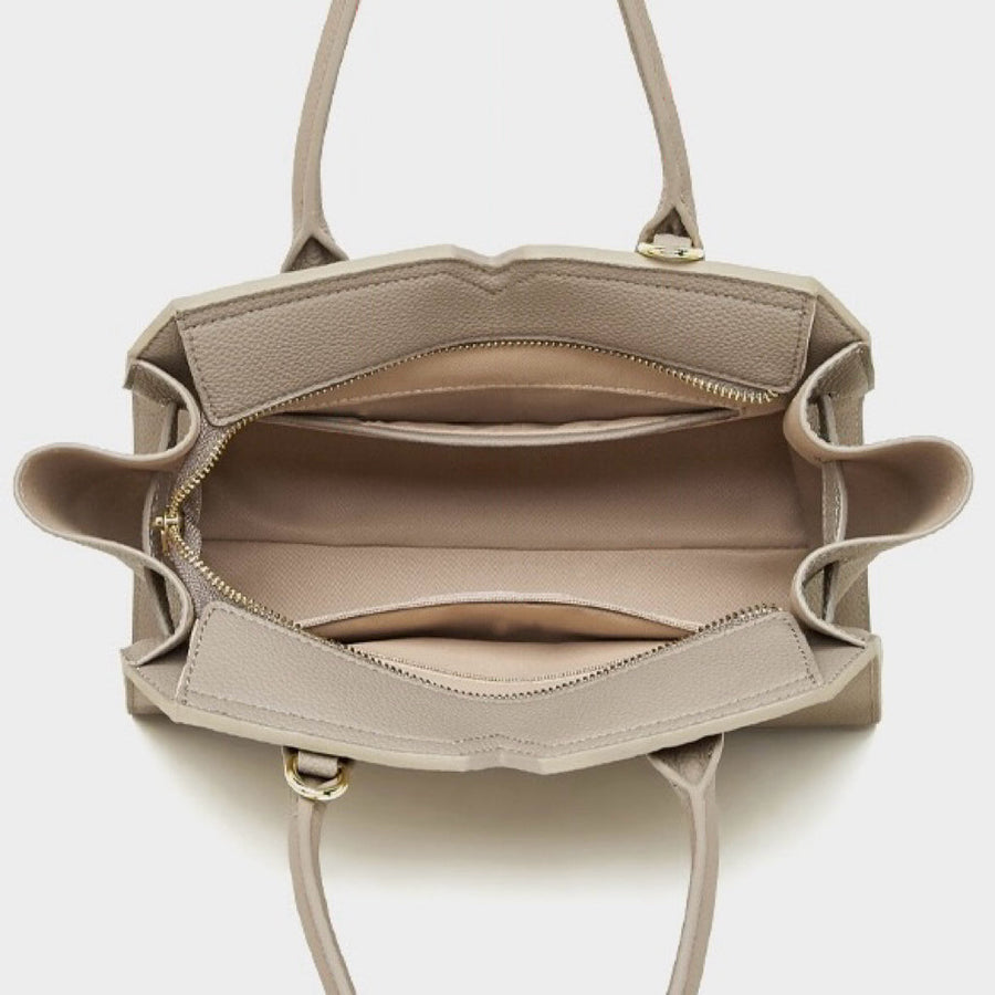 Classic Structured Leather Tote Bag with Gold Hardware