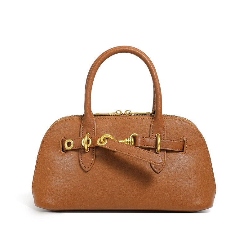 Women's Genuine Leather Shell Bag Vintage Elegant Top Handle Shoulder Crossbody Bag