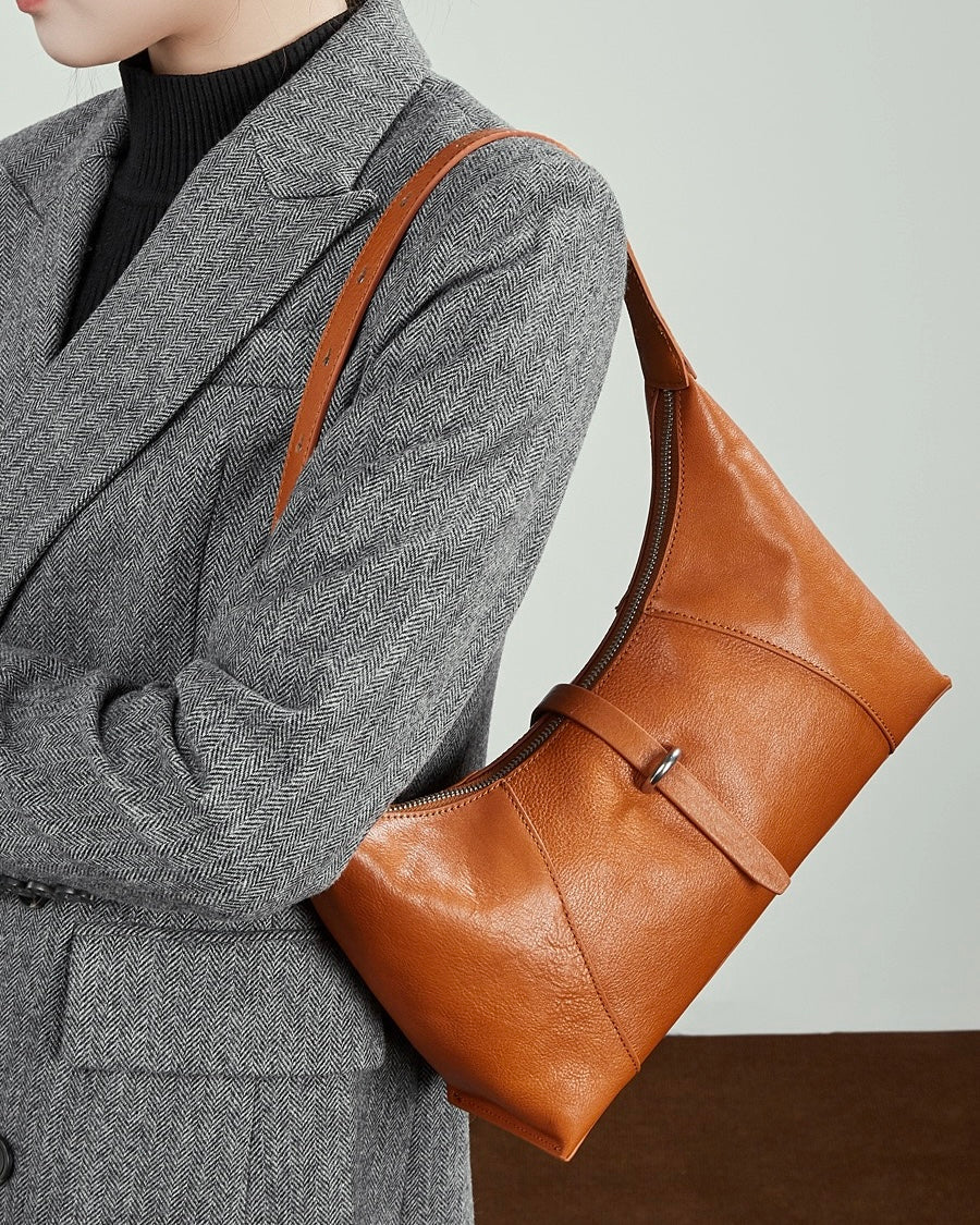 Women's Retro Crescent Genuine Leather Hobo Bag