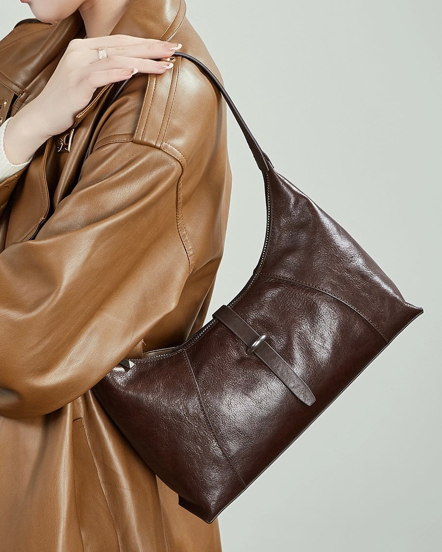 Women's Retro Crescent Genuine Leather Hobo Bag