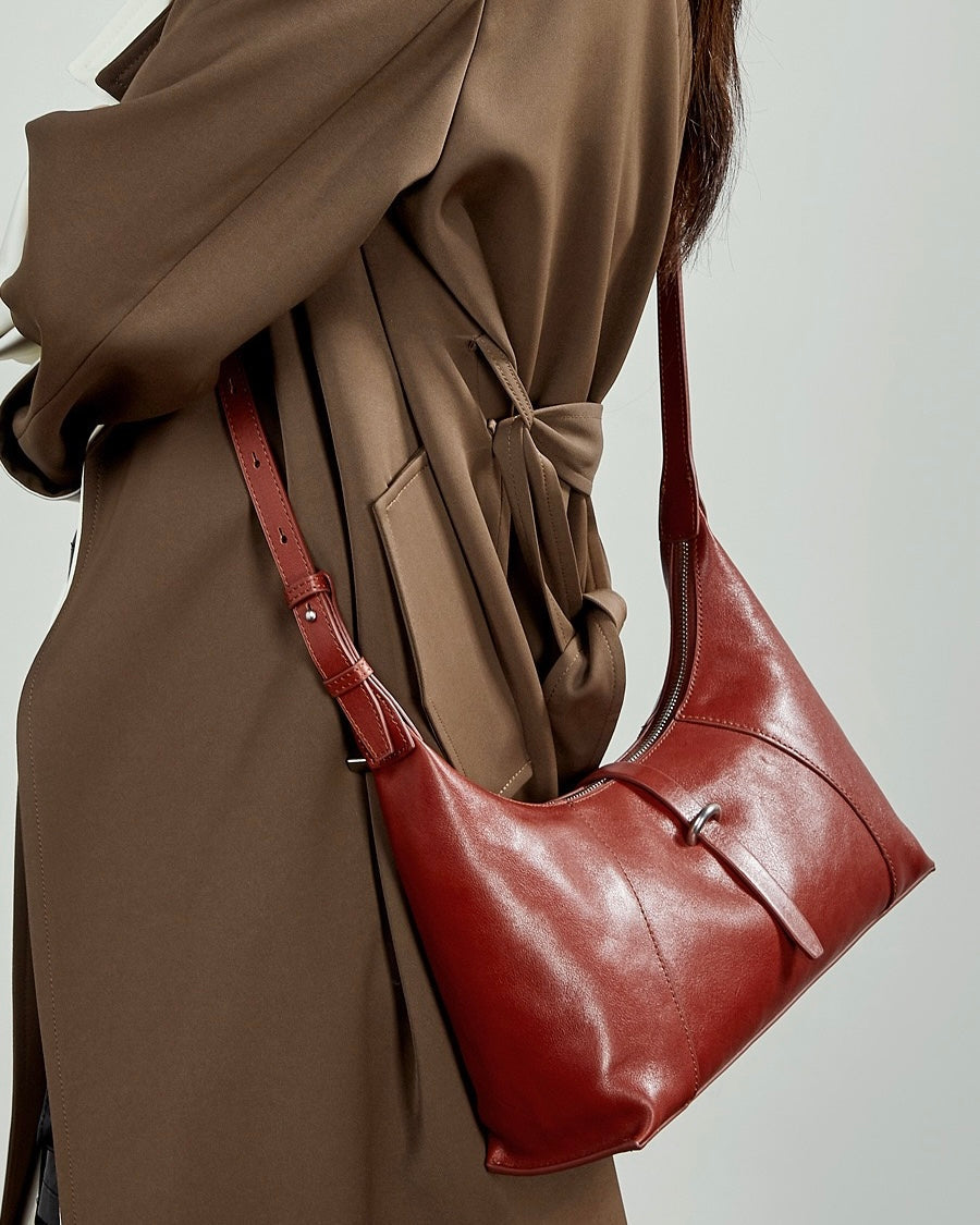 Women's Retro Crescent Genuine Leather Hobo Bag