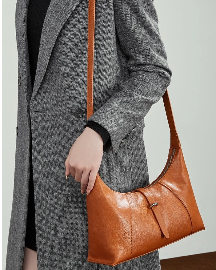 Women's Retro Crescent Genuine Leather Hobo Bag