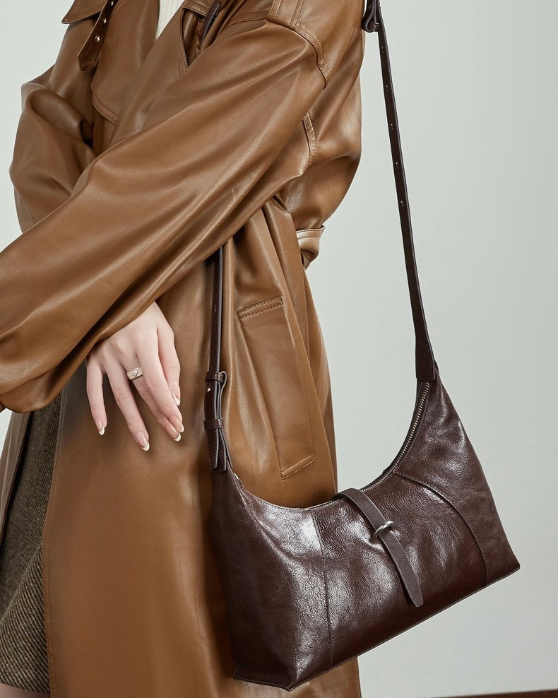 Women's Retro Crescent Genuine Leather Hobo Bag
