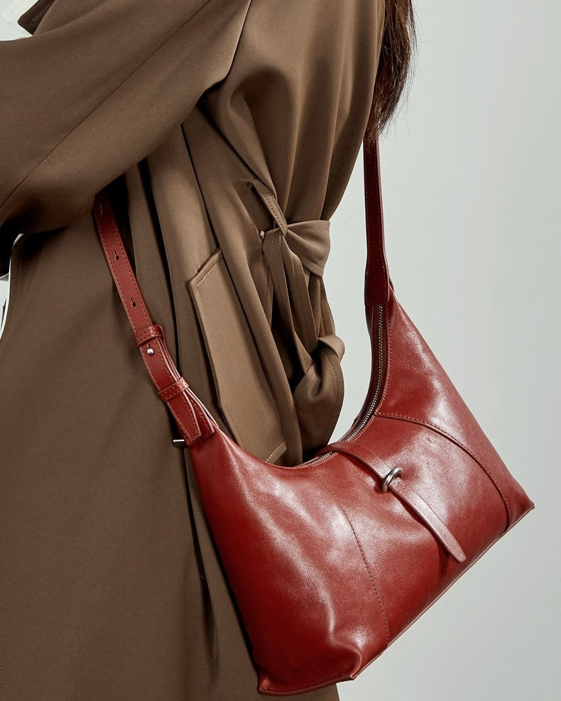 Women's Retro Crescent Genuine Leather Hobo Bag