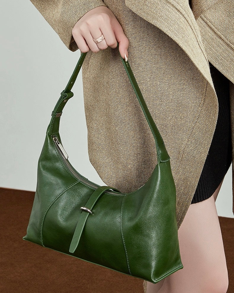 Women's Retro Crescent Genuine Leather Hobo Bag