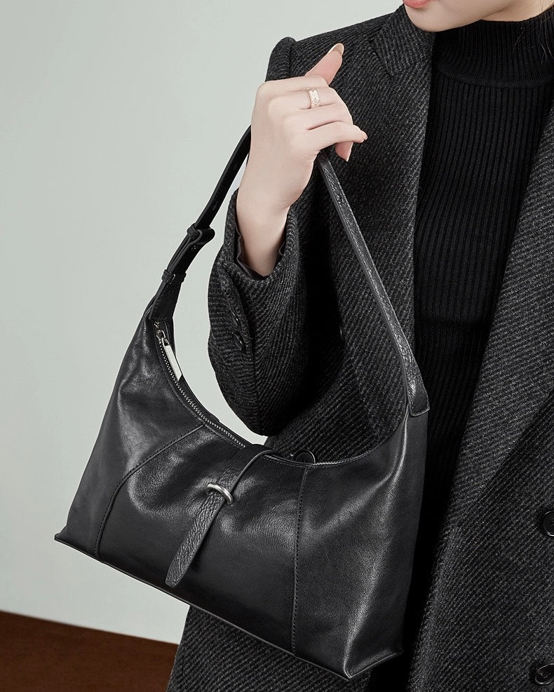 Women's Retro Crescent Genuine Leather Hobo Bag