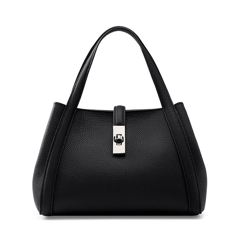 Women's Top-Grain Leather Handheld Crossbody Bag with Lock Closure