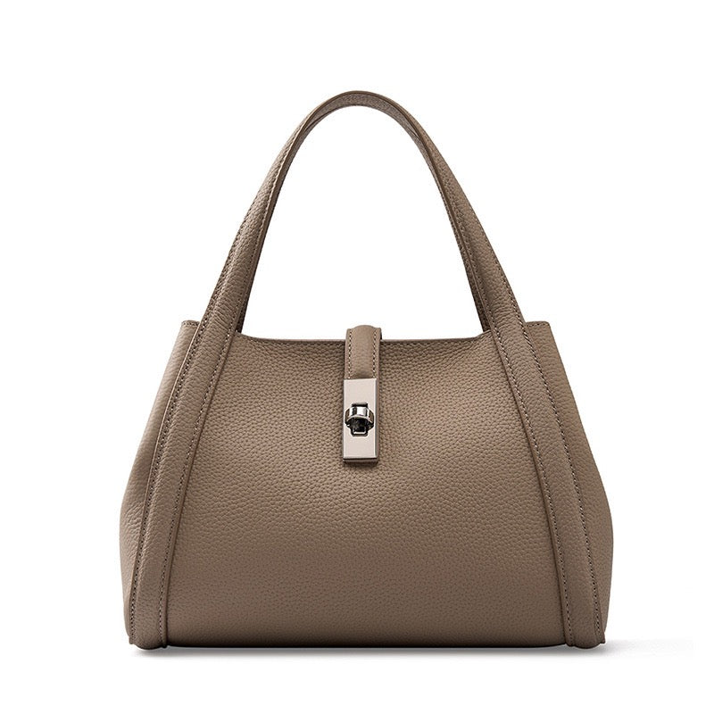 Women's Top-Grain Leather Handheld Crossbody Bag with Lock Closure