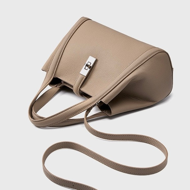 Women's Top-Grain Leather Handheld Crossbody Bag with Lock Closure