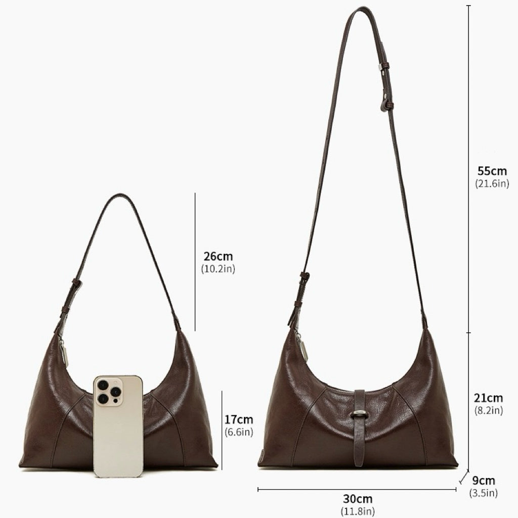 Women's Retro Crescent Genuine Leather Hobo Bag