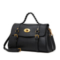 Classic Buckle-Detail Leather Satchel with Braided Handle