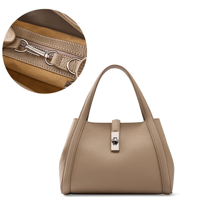 Women's Top-Grain Leather Handheld Crossbody Bag with Lock Closure