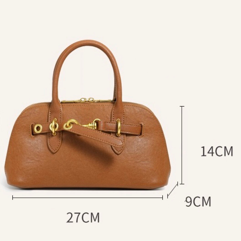 Women's Genuine Leather Shell Bag Vintage Elegant Top Handle Shoulder Crossbody Bag