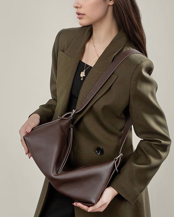 The Origami Asymmetric Genuine Leather Bag - Versatile 2-Way Carry Shoulder Purse
