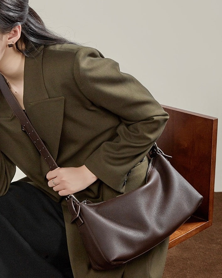 The Origami Asymmetric Genuine Leather Bag - Versatile 2-Way Carry Shoulder Purse