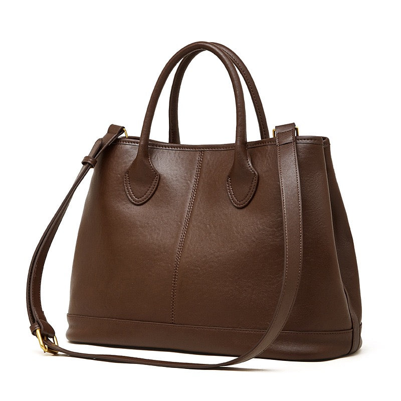 Vintage Genuine Leather Bag with Versatile 2-Way Carry - Classic Work Satchel