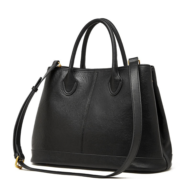 Vintage Genuine Leather Bag with Versatile 2-Way Carry - Classic Work Satchel