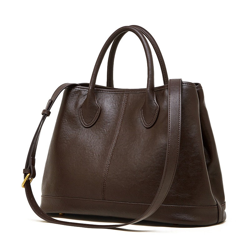 Vintage Genuine Leather Bag with Versatile 2-Way Carry - Classic Work Satchel