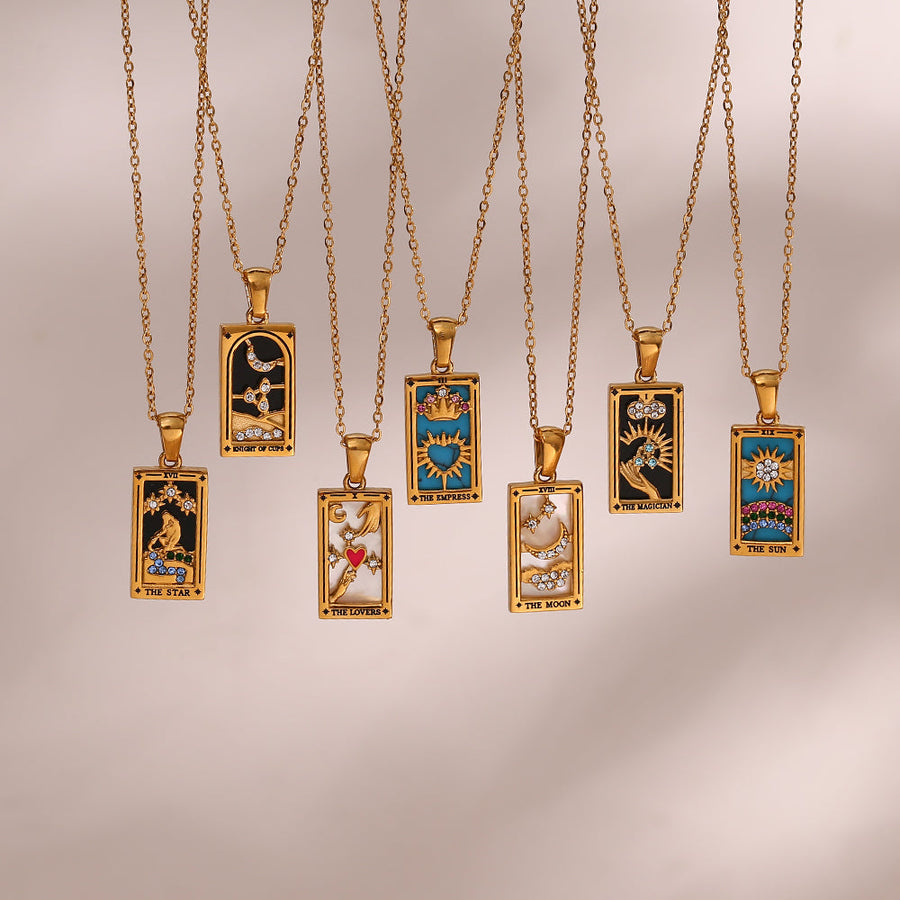 The Star - Tarot card Dainty 18k | Silver Necklace with Black Enamel