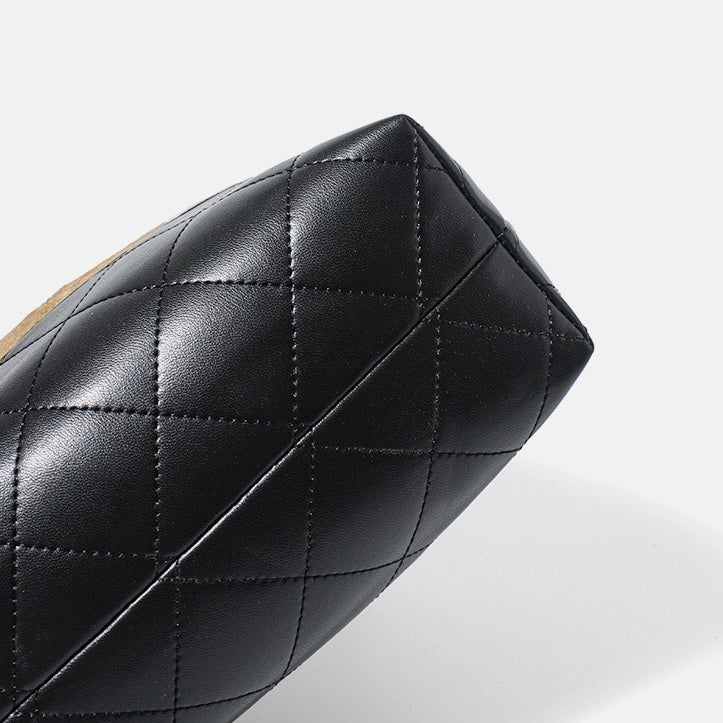Suede Genuine Leather Color Block Chain Bucket Bag