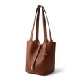 Textured Genuine Leather Tote Bag with Gold Buckle