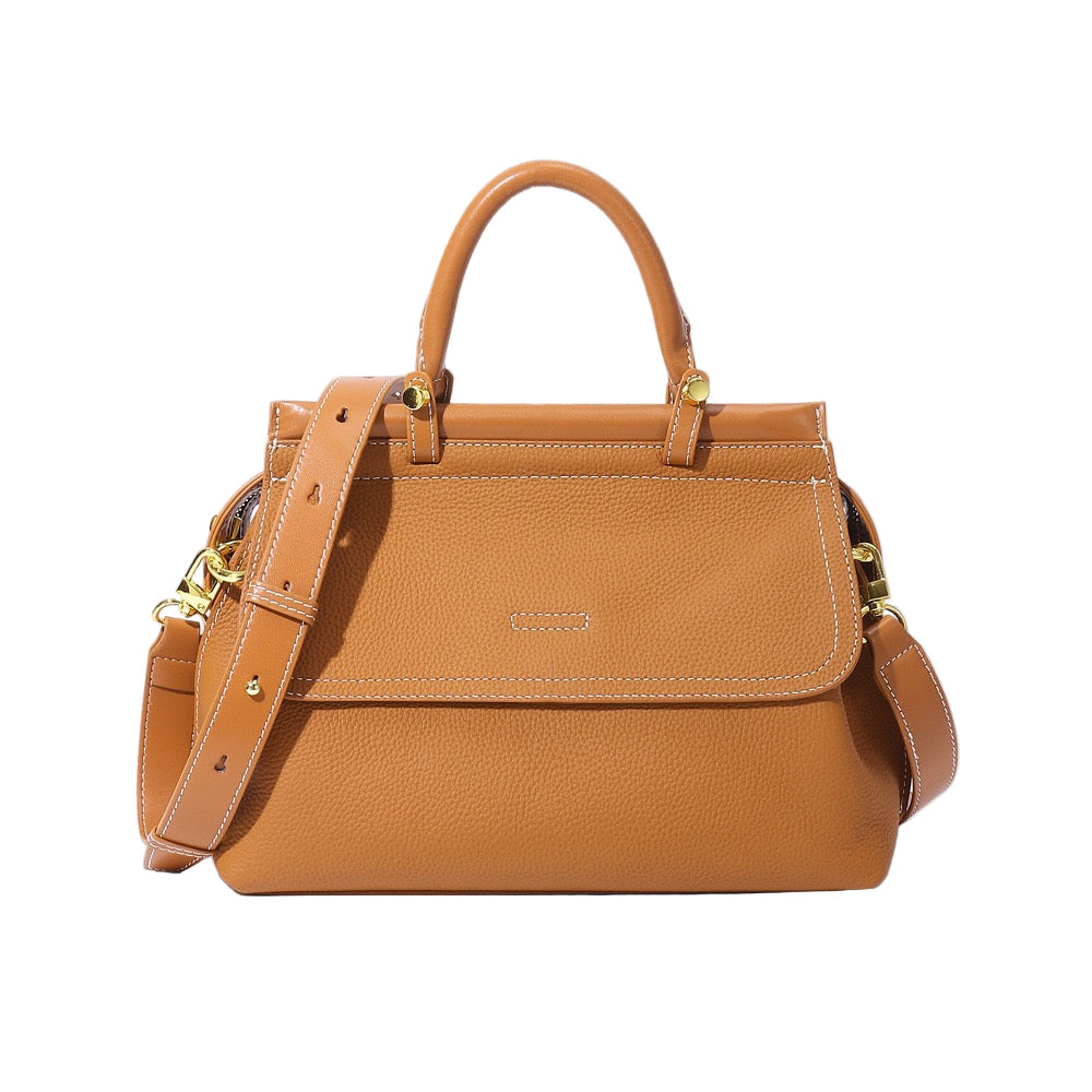 Women's Exquisite Genuine Leather Flip-Top Commuter Handbag
