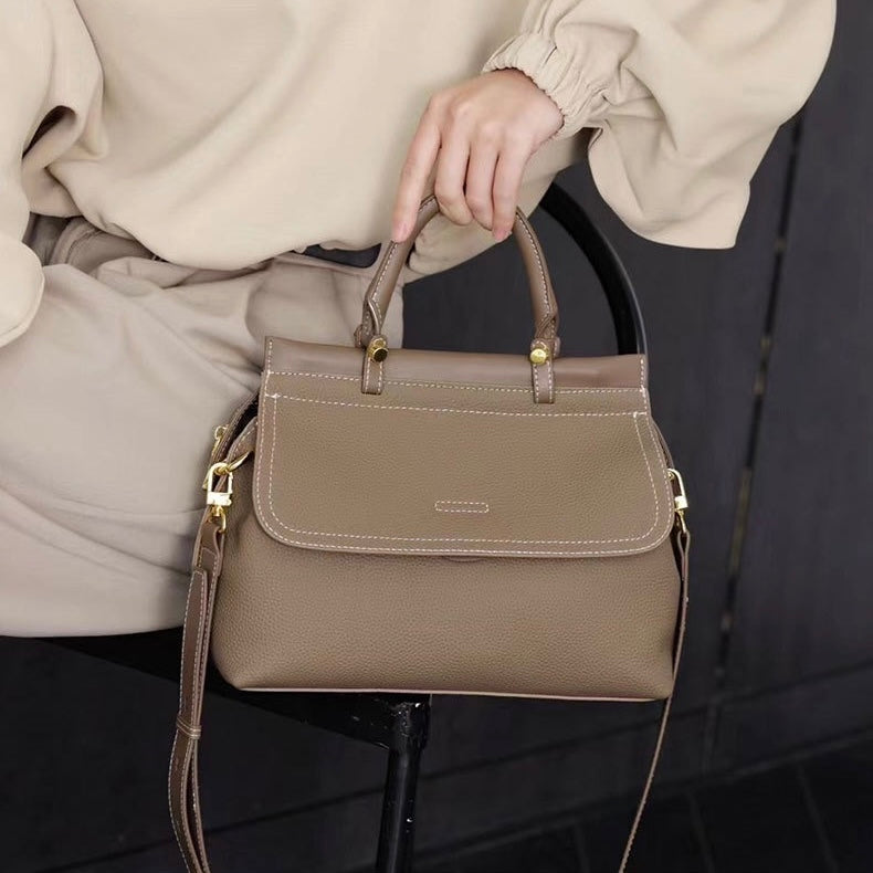 Women's Exquisite Genuine Leather Flip-Top Commuter Handbag