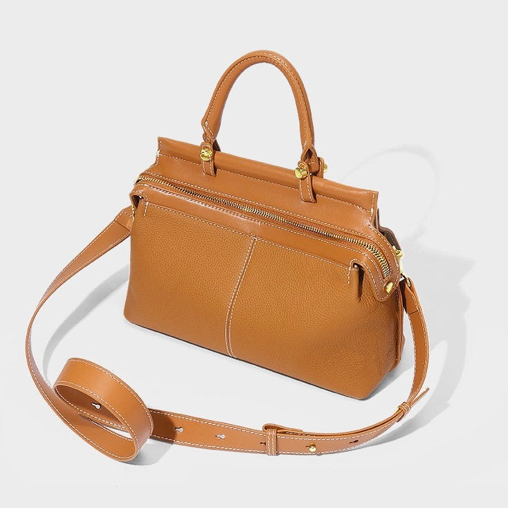 Women's Exquisite Genuine Leather Flip-Top Commuter Handbag