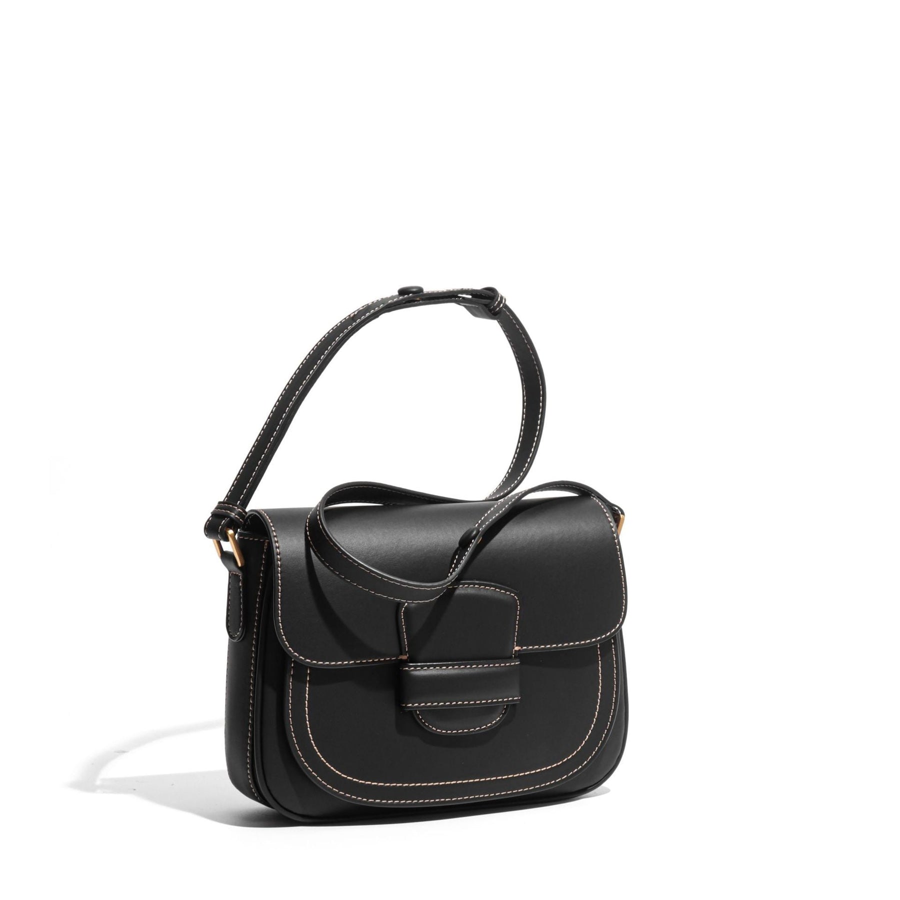 Women's Contour Stitch Genuine Leather Saddle Bag