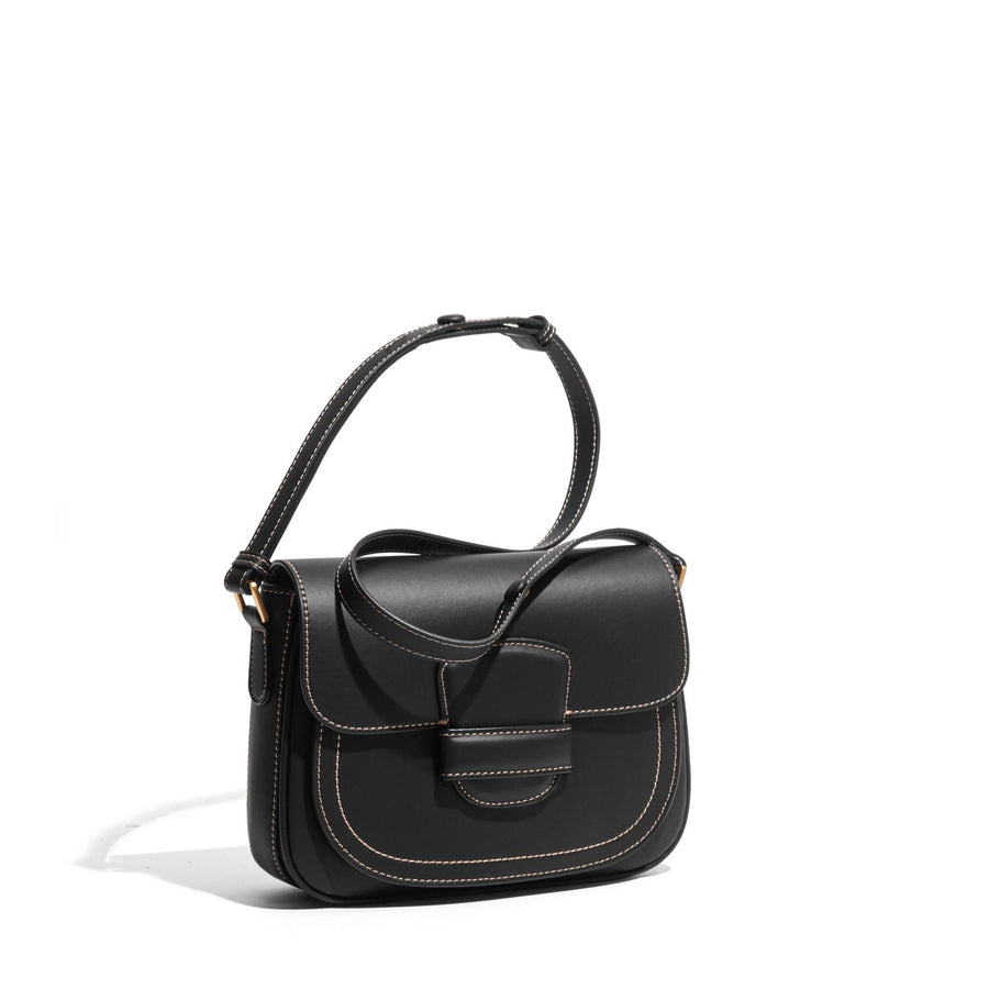 Women's Contour Stitch Genuine Leather Saddle Bag